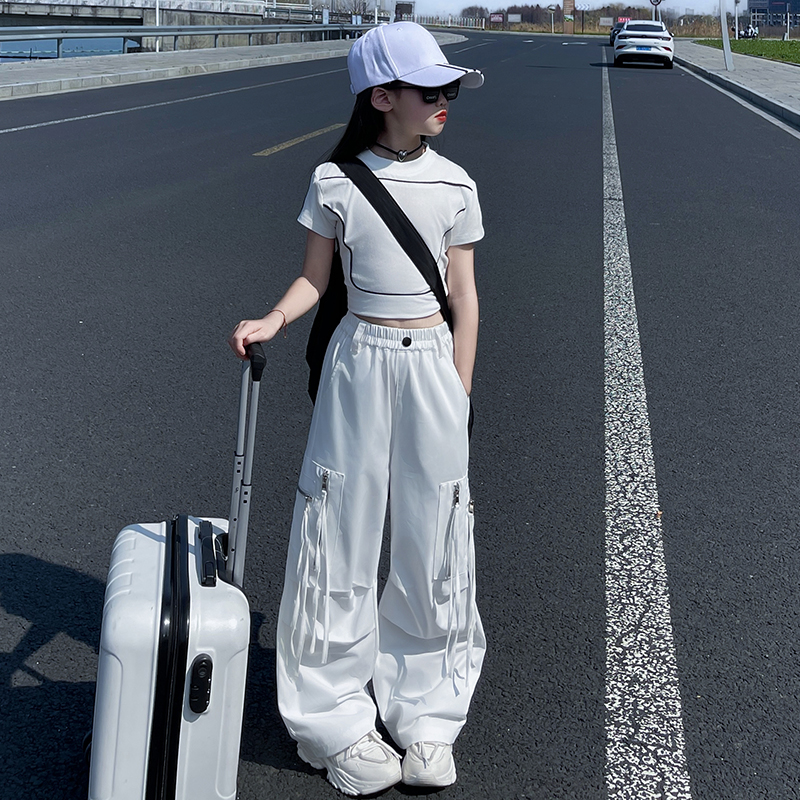 2025女童夏季新款韩版休闲酷飒时尚工装裤套装休闲百搭洋气两件套