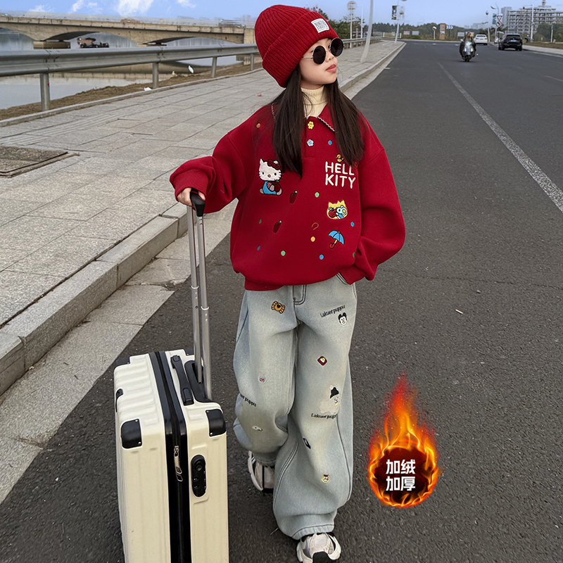 女童版加绒加厚狗狗刺绣时尚百