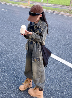 女童牛仔套装2026秋季新款中大童