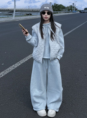 女童秋冬卫衣马甲三件套