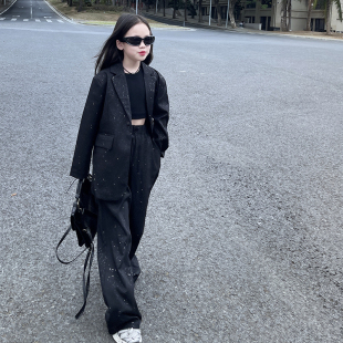 女童撒银春装套装2026新款中大童春秋韩版洋气西服儿童街舞两件套