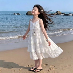小女童白色连衣裙青少年女装学生初中生2026巨好看裙子夏天吊带裙