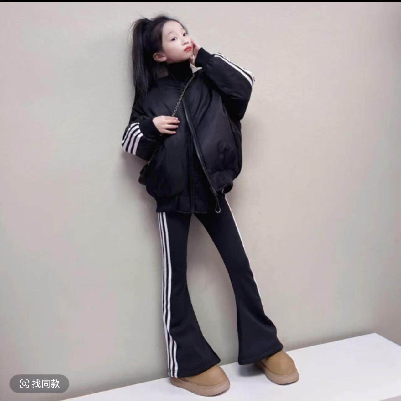 女童秋冬款棉衣中大童棉袄保暖棒球服棉服外套加绒喇叭裤时髦穿搭