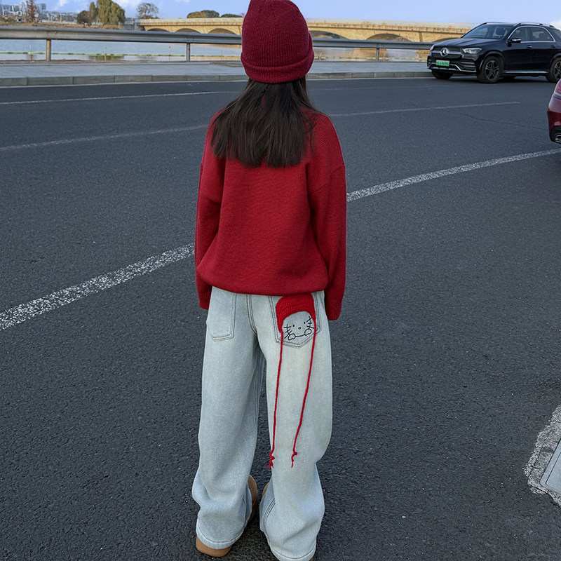 女童加绒牛仔裤2025冬装新款儿童浅蓝加厚直筒裤中大童一体绒裤子,童装/婴儿装/亲子装,裤子,淘宝优惠券,粉丝福利购,淘宝优惠卷