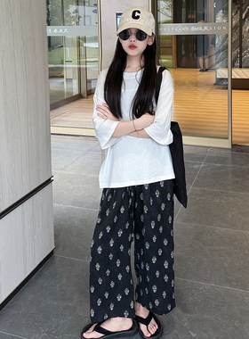 女童夏季韩版薄款T恤印花两件套