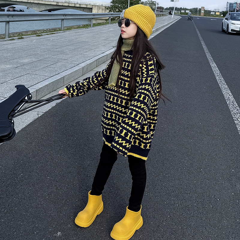 女童2025新款秋冬季韩版宽松慵懒风针织毛衣搭配加绒黑色裤两件套,童装/婴儿装/亲子装,套装,淘宝优惠券,粉丝福利购,淘宝优惠卷