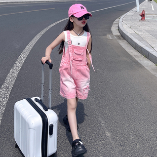大兒童短褲 時(shí)髦夏季 薄款 小孩休閑褲 子洋氣 2025新款 女童牛仔背帶褲