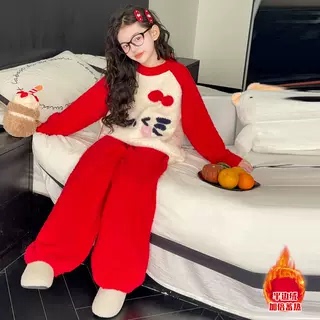 女童秋冬加厚保暖珊瑚绒睡衣