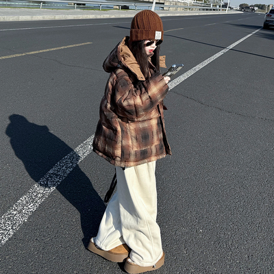 女童冬装格子羽绒棉服