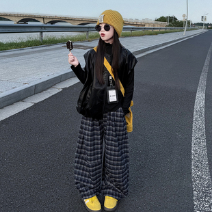 女童套装2025新款秋装洋气时髦中大童韩版马甲打底阔腿裤三件套潮