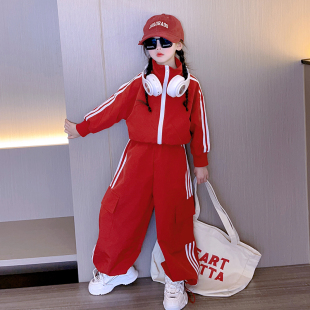 女童春装2025新款套装中大童网红炸街洋气时髦春秋酷帅运动两件套
