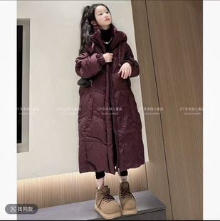 女童长款连帽羽绒服2025新款白鸭绒加厚保暖冬季儿童过膝外套