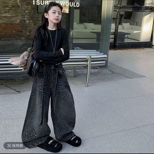 女童满天星上衣加绒加厚牛仔裤子两件套装2025秋冬装潮范