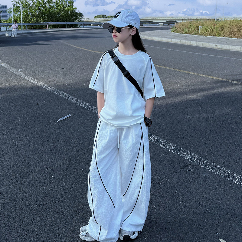 女童夏季新款T恤阔腿裤套装图片