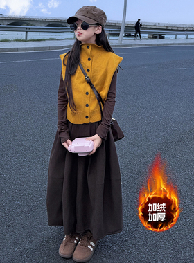 女童2025新款秋冬季韩版试试双面绒打底毛衣马甲阔腿休闲裤套装潮
