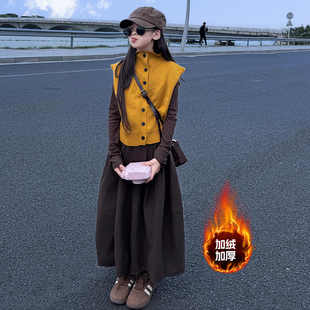 女童2025新款秋冬季韩版试试双面绒打底毛衣马甲阔腿休闲裤套装潮