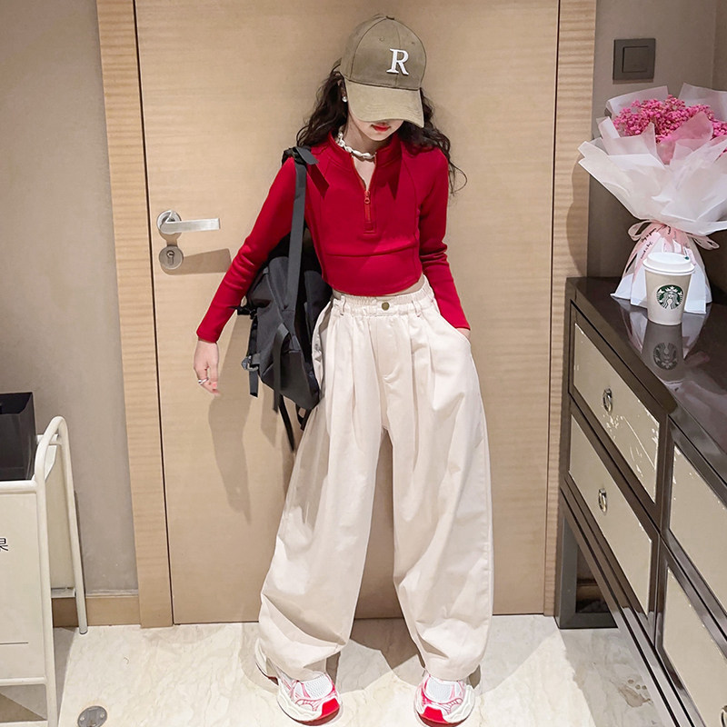 女童洋气立领修身打底衫2025新款韩版中大童时髦宽松休闲萝卜裤潮,童装/婴儿装/亲子装,套装,淘宝优惠券,粉丝福利购,淘宝优惠卷