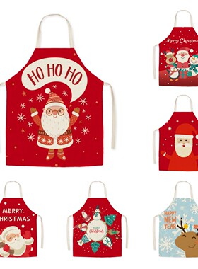 圣诞老人跨境布艺围裙可爱卡通烘焙厨房家居个性创意美术礼品罩衣