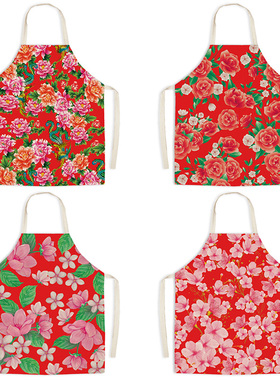 东北大花新款耐磨挂脖年轻抖音烘焙火锅网红摆摊薄款烧烤国潮围裙