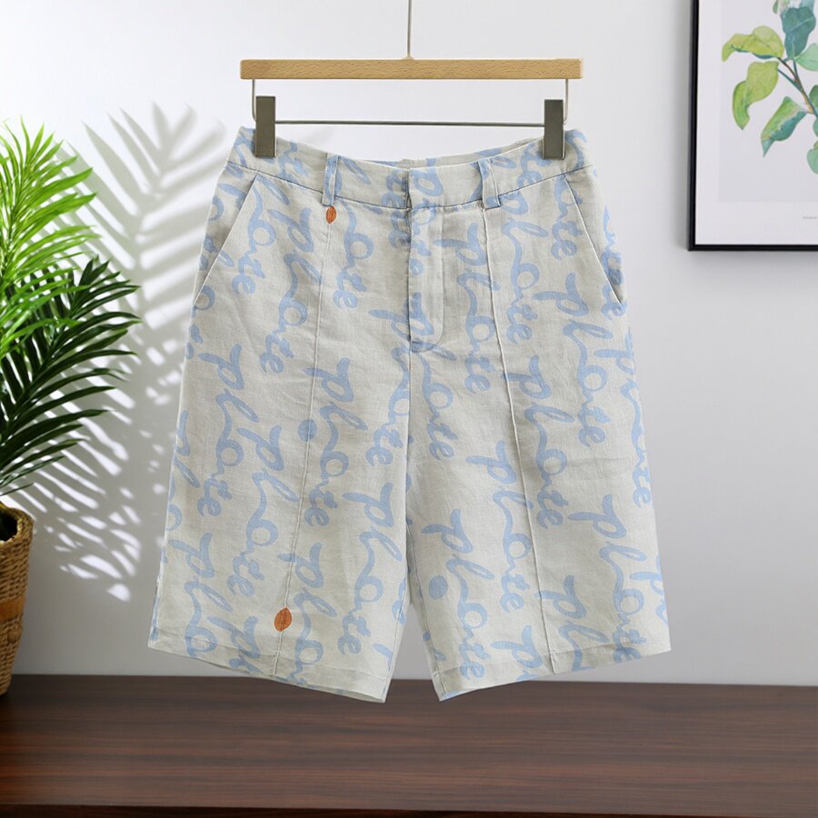 【未】100亚麻高腰时尚花纹修身显瘦休闲裤25秋新款短裤,男装,短裤,淘宝优惠券,粉丝福利购,淘宝优惠卷