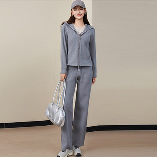 休闲慵懒卫衣外套 韩版 阔腿休闲裤 运动卫裤 25冬 仿羊绒套装 昔