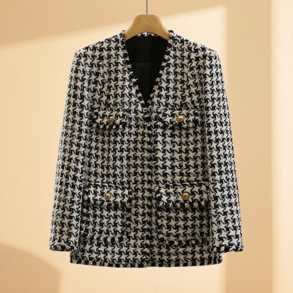 【S彩】14.1%绵羊毛小香风淑女流苏边格纹粗花呢外套专柜正品25冬,女装/女士精品,短外套,淘宝优惠券,粉丝福利购,淘宝优惠卷