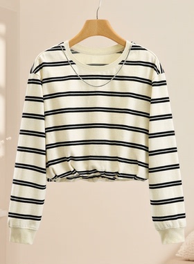 【Li】100棉潮流链条条纹显瘦卫衣007品牌折扣店25秋新款休闲上衣