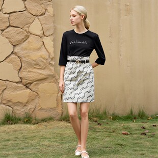 亮片字母假两件拼接设计感收腰连衣裙007品牌折扣店25秋女 度