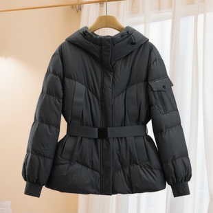高奢90白鹅绒【海】韩系连帽收腰保暖羽绒服25冬外套~专柜价6899