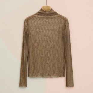 007品牌折扣店25冬蕾丝衫 韩版 显瘦打底衫 女 纯色半高领修身