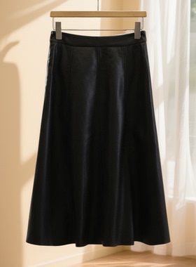 冬装首波【影】高腰垂感过膝显瘦皮裙半身裙品牌撤柜25冬A字裙子