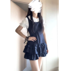 甜美学院风波点连衣裙子
