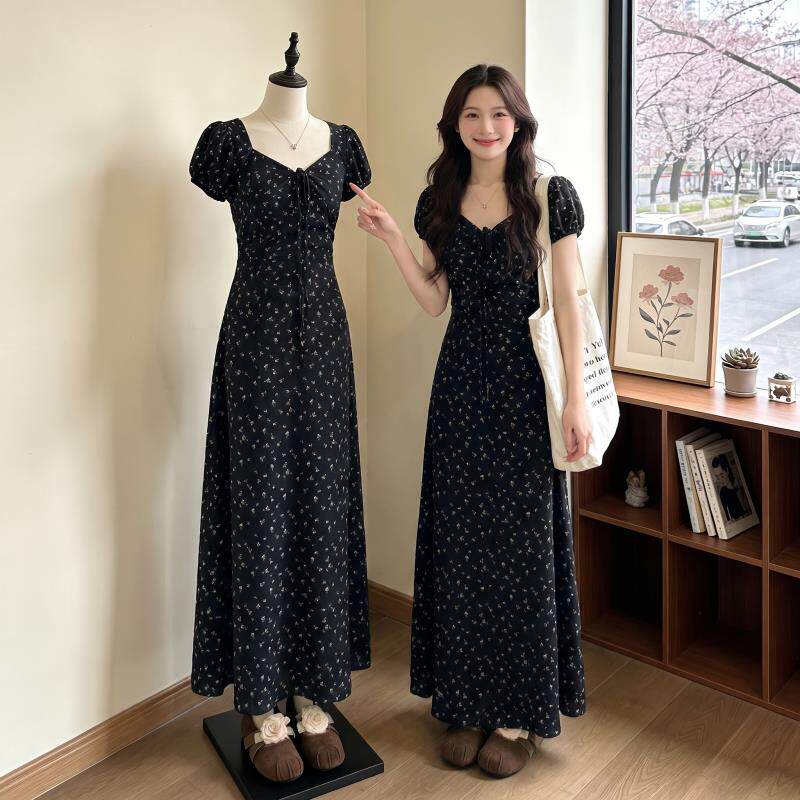 法式复古V领碎花洋装女2026新款夏大尺码胖mm收腰显瘦巨好看裙子