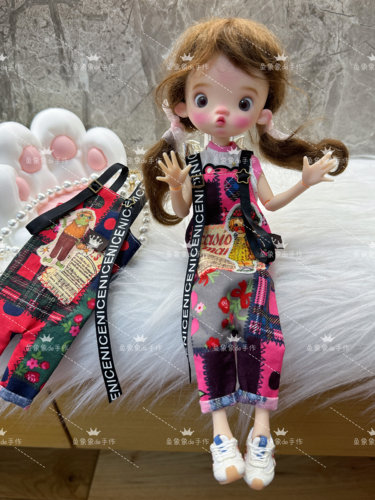 新款现货ob24ob22小6blythe娃娃衣服配件拼色美式田园背带裤裤子