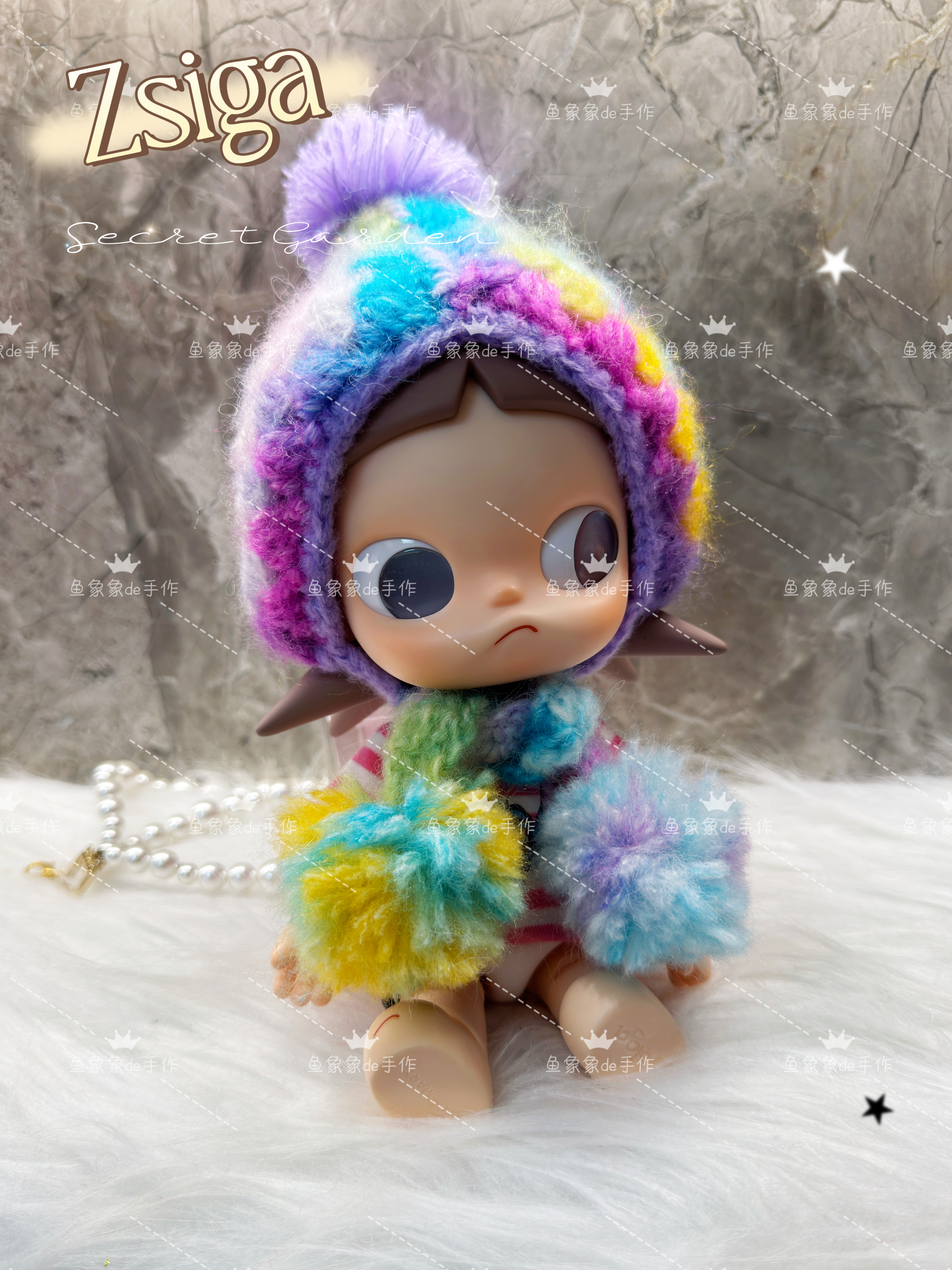 嘎子姐zsiga可动人偶穿搭娃衣搭配配饰渐变色尖尖帽围巾彩球套装