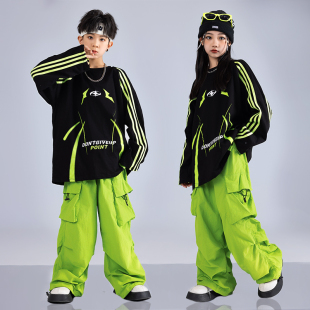 街舞服装嘻哈风炸街女童套装男童架子鼓演出服学生运动会班服宽松