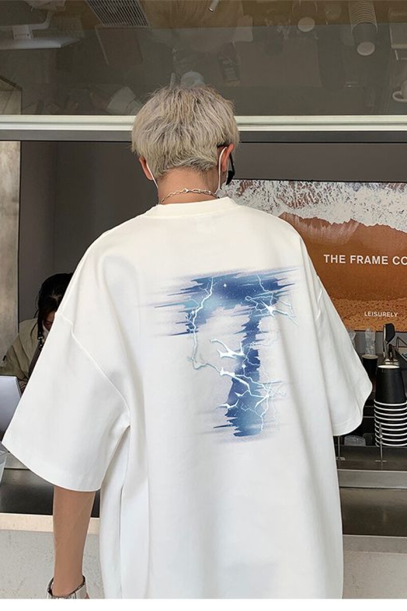 wassuphappy闪电短袖t恤男夏季薄款潮流美式设计感休闲五分半袖,男装T恤,星座1506-1