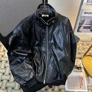 1506-1/JJK87281/P71小众设计感pu皮立领垫肩机车服夹克男图片