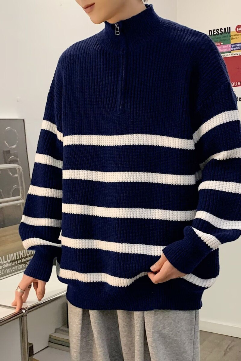 1506/M31171/P54立领撞色条纹毛衣男秋冬季宽松休闲套头针织衫1,男装针织衫/毛衣,星座1506-1