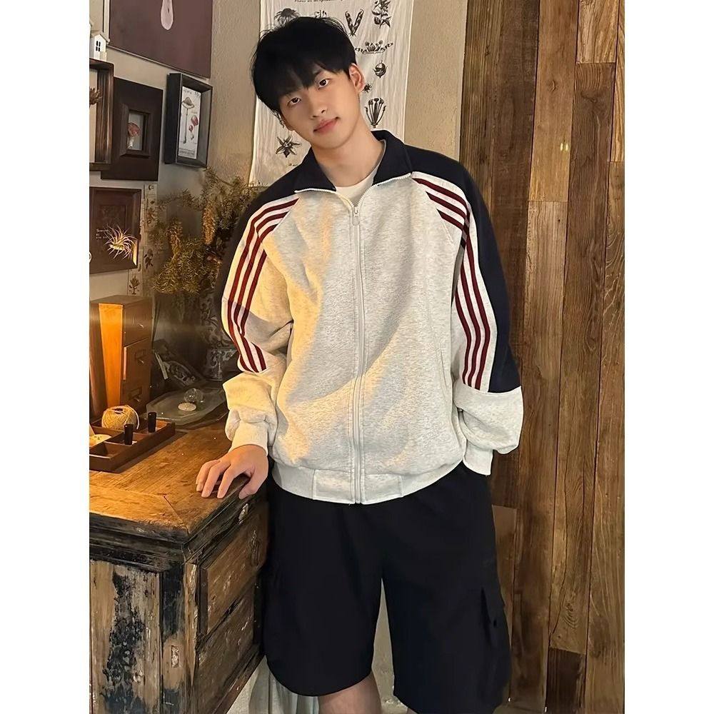 1506-1/WW2281/P49美式复古三条杠撞色立领休闲夹克外套，男装夹克，星座1506-1