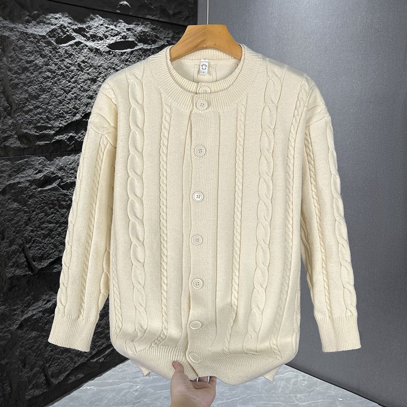 1506/M34911/P79藏蓝色提花镂空圆领单排扣针织开衫2，男装卫衣，星座1506-1