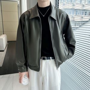 1506-1/JW6391/P70痞帅Pu皮衣小众设计感潮牌双拉链垫肩皮夹克男图片