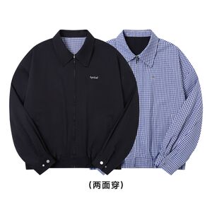 1506-1/J6351/P69设计感双面穿学院风格纹翻领工装夹克男图片