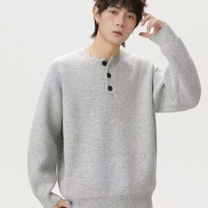 1506-1/Mk821/P50高级感亨利领毛衣男款秋冬季V领图片