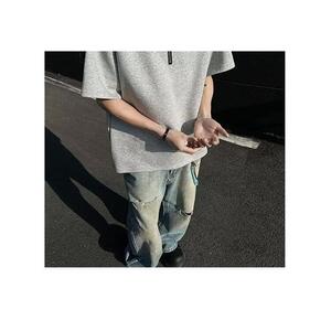 1506-1/TM231/P35美式潮牌短袖t恤男夏季百搭休闲半拉链半袖图片