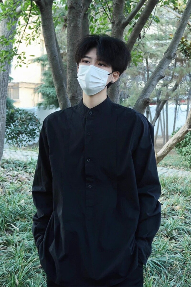 1506-1/CY121/P54男士灰蓝色长袖无领衬衫上衣,男装衬衫,星座1506-1