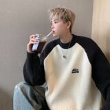 1506/QM1620/P49美式男秋季圆领宽松学院风潮牌休闲针织衫外套1，男装针织衫/毛衣，星座1506-1