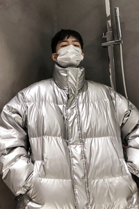 加厚情侣冬季白鸭绒立领宽松加厚保暖羽绒服银色028/图片