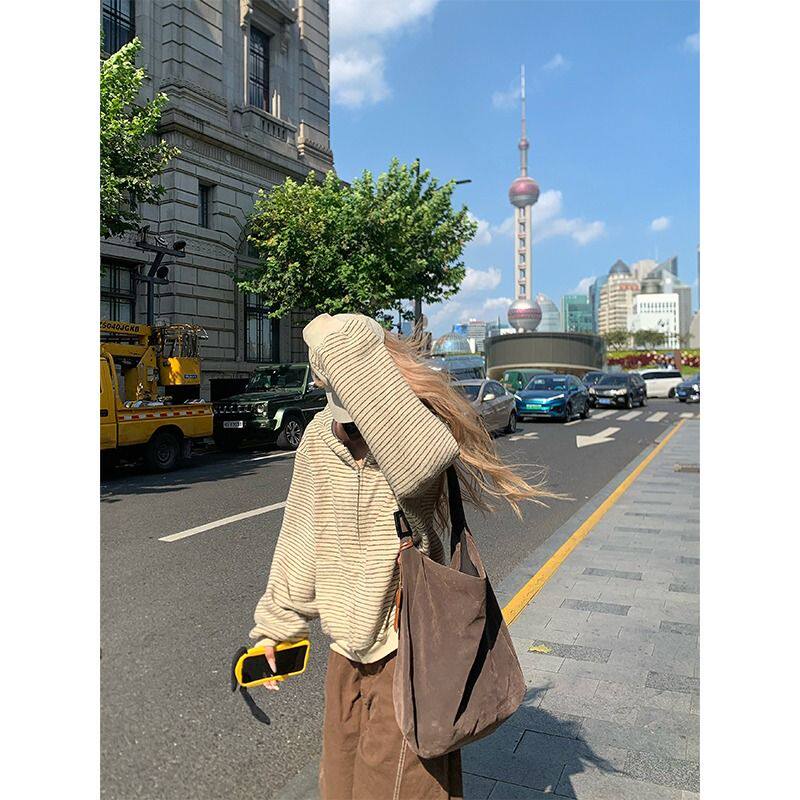 1506-1/WA2311/P56新款美式复古条纹拉链开衫连帽卫衣男图片