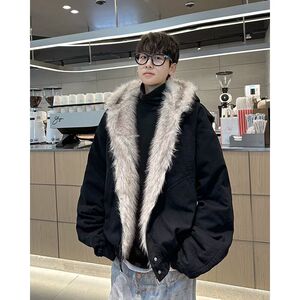 1506/Q86130/P90毛棉袄男士冬季座山雕连帽棉衣冬装情侣棉服外套图片